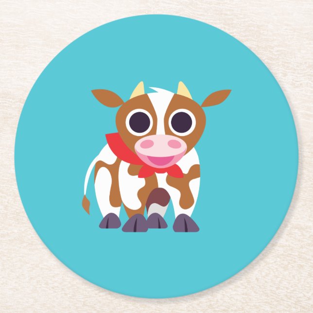 Reba the Cow Round Paper Coaster (Front)