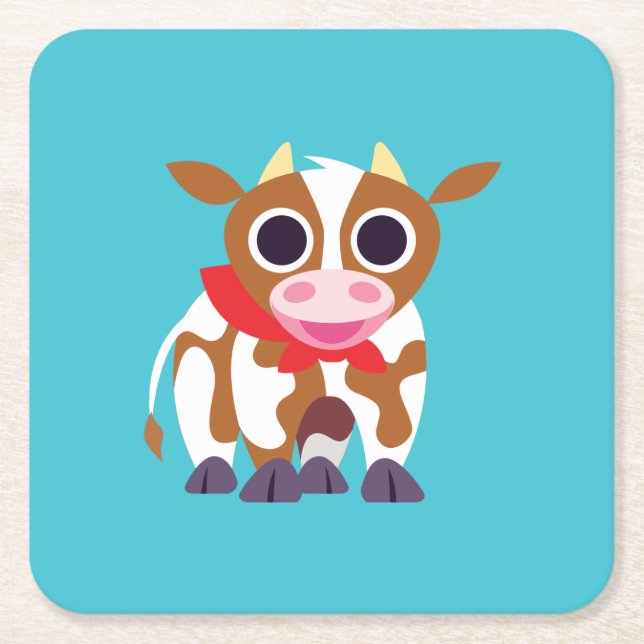 Reba the Cow Square Paper Coaster (Front)