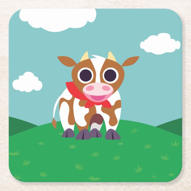 Reba the Cow Square Paper Coaster (Front)