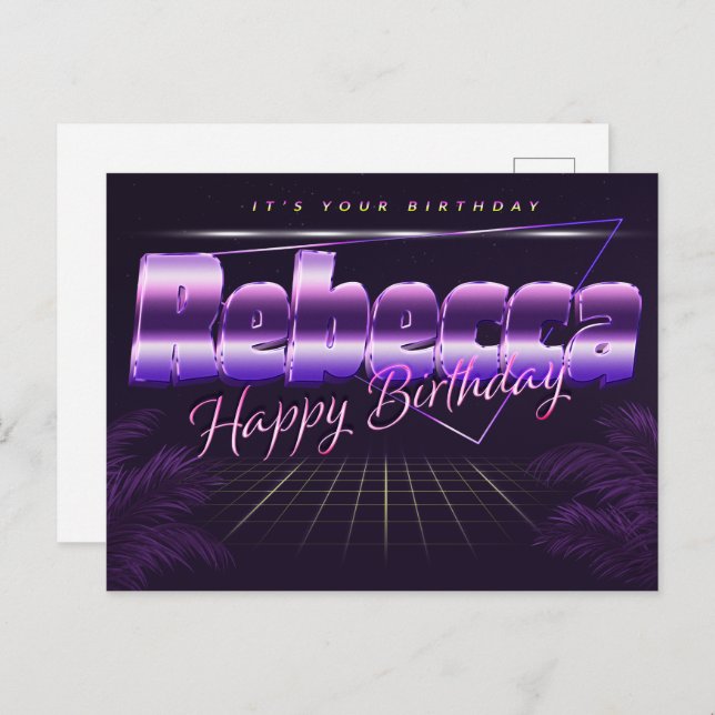 Rebecca Name First Name purple postcard birthday (Front/Back)