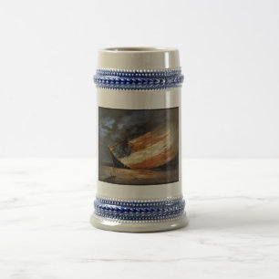 Rebel Civil War flagship on Fire of American flag Beer Stein
