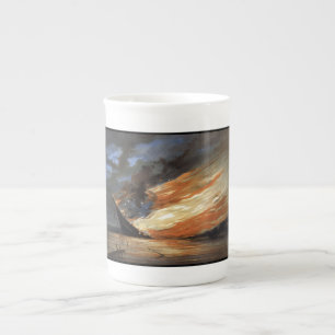 Rebel Civil War flagship on Fire of American flag Bone China Mug