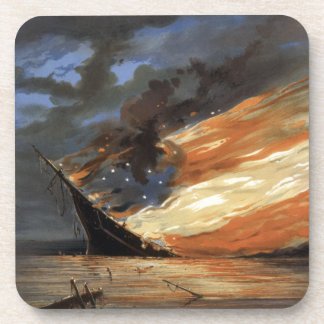Rebel Civil War flagship on Fire of American flag  Coaster