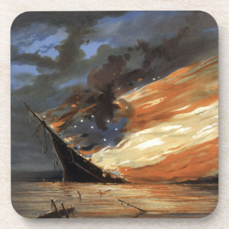 Rebel Civil War flagship on Fire of American flag  Coaster