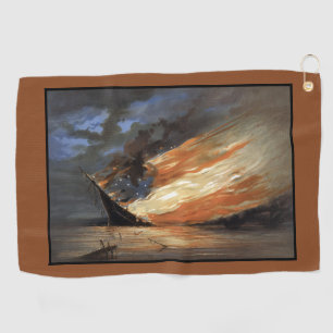 Rebel Civil War flagship on Fire of American flag  Golf Towel