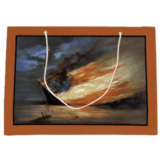 Rebel Civil War flagship on Fire of American flag  Large Gift Bag