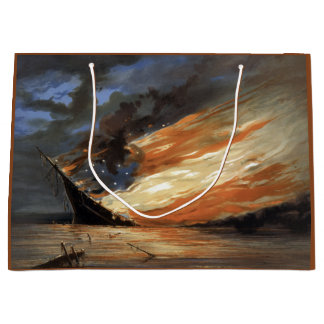 Rebel Civil War flagship on Fire of American flag  Large Gift Bag