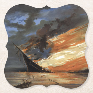 Rebel Civil War flagship on Fire of American flag  Paper Coaster