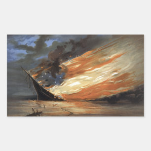 Rebel Civil War flagship on Fire of American flag Sticker