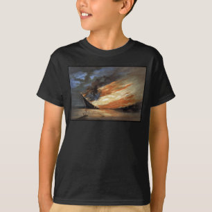Rebel Civil War flagship on Fire of American flag T-Shirt