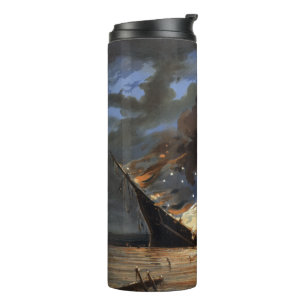Rebel Civil War flagship on Fire of American flag Thermal Tumbler