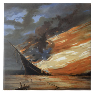 Rebel Civil War flagship on Fire of American flag Tile
