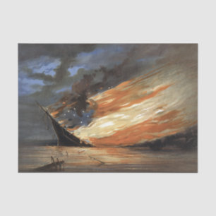 Rebel Civil War flagship on Fire of American flag  Tissue Paper