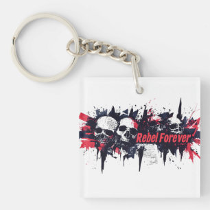 "Rebel Forever" - Edgy Skull Graphic Design Keychain