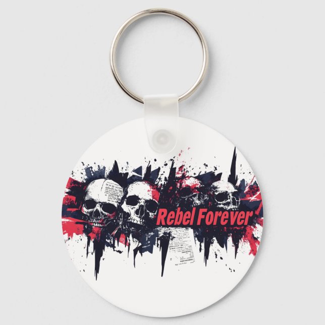  "Rebel Forever" - Edgy Skull Graphic Design Keychain (Front)
