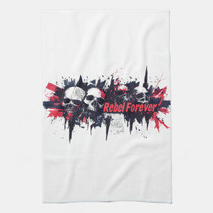 "Rebel Forever" - Edgy Skull Graphic Design Kitchen Towel