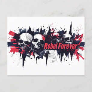  "Rebel Forever" - Edgy Skull Graphic Design Postcard