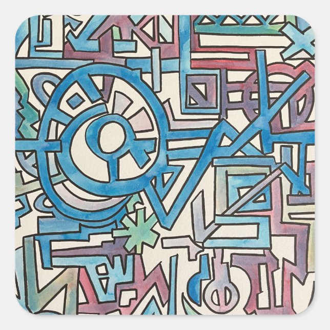 Rebel-Hand Painted Abstract Geometric Watercolor  Square Sticker (Front)