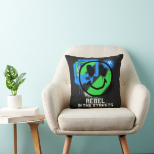 Rebel in the Streets Graffiti Smiley Urban Art Throw Pillow