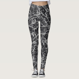 Rebel Life: Typography Black and White Pattern Leggings