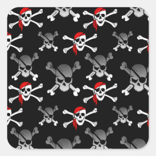 Rebel Pirate White Skulls and Bones Pattern Square Sticker