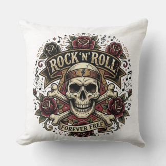 Rebel Rhythm | Skull & Roses Tattoo Graphic Tee Throw Pillow