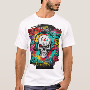 Rebel Skull Graffiti Explosion   Urban Streetwear  T-Shirt