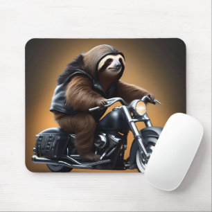 Rebel Sloth: A Leather-Clad Sloth Riding Motorbike Mouse Pad