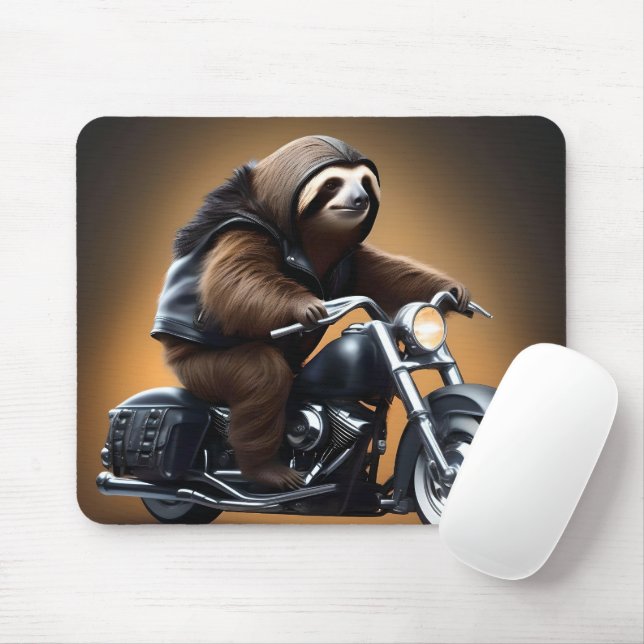 Rebel Sloth: A Leather-Clad Sloth Riding Motorbike Mouse Pad (With Mouse)