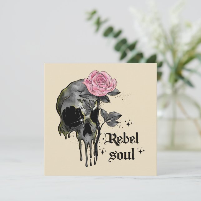 Rebel Soul - Gothic Skull with Pink Rose (Standing Front)