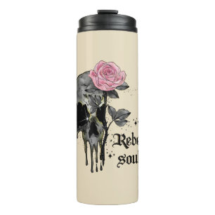 Rebel Soul - Gothic Skull with Pink Rose Thermal Tumbler