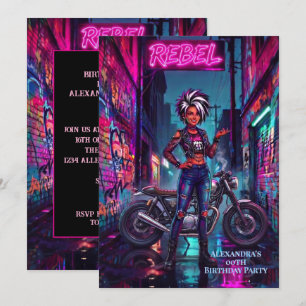 Rebel Woman Birthday Graffiti Motorbike Alleyway Invitation
