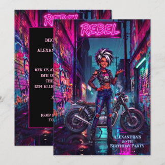 Rebel Woman Birthday Graffiti Motorbike Alleyway Invitation