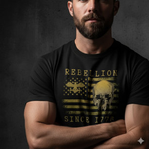Rebellion 1776 American Flag Skull Design T-Shirt