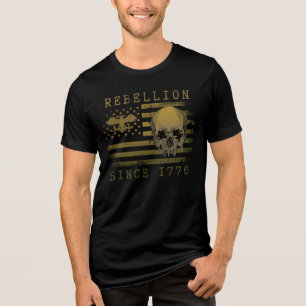 Rebellion 1776 American Flag Skull Design T-Shirt Tri-Blend Shirt