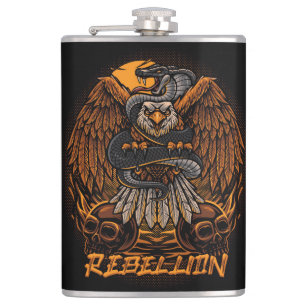 Rebellion Bald Eagle, Snake and Skulls  Hip Flask