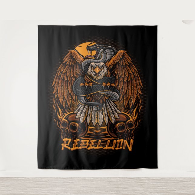 Rebellion Bald Eagle, Snake and Skulls Tapestry (Front)