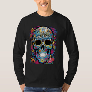 Rebellious Blooms Funky Edgy Skull and Flowers Sta T-Shirt