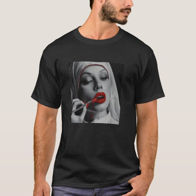 rebellious nun with lipstick, rebellious nun T-Shirt (Front)