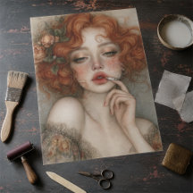 Rebellious Redhead Portrait Decoupage
