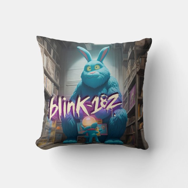 Rebellious Rest: Bigfoot Bunny - Blink 182 Inspire Throw Pillow (Front)