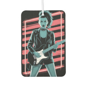 Rebellious Rock Star: Female Guitarist in Leather Air Freshener