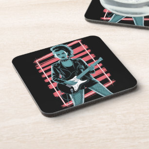 Rebellious Rock Star: Female Guitarist in Leather Coaster