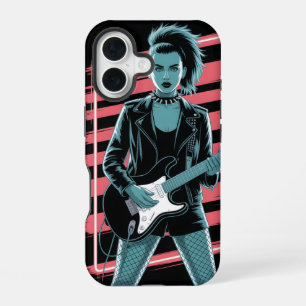 Rebellious Rock Star: Female Guitarist in Leather iPhone 16 Case