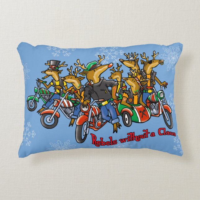 Rebels without a Claus Reindeer Blue Holiday Decorative Pillow (Front)