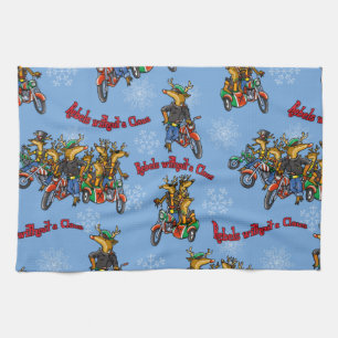 Rebels without a Claus Reindeer Blue Holiday Kitchen Towel