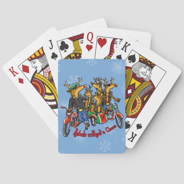 Rebels without a Claus Reindeer Blue Holiday Playing Cards (Back)