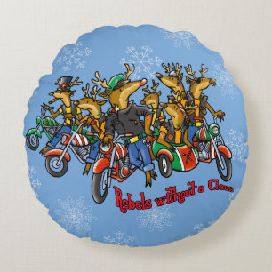Rebels without a Claus Reindeer Blue Holiday Round Pillow