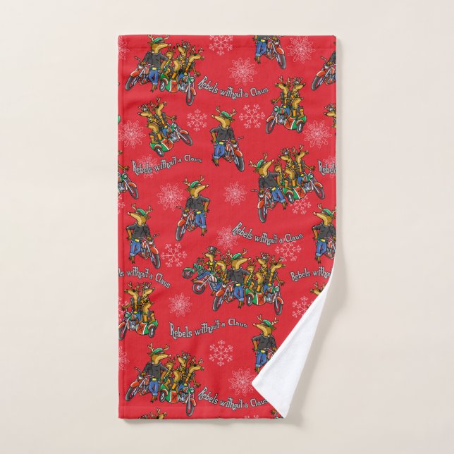 Rebels without a Claus Reindeer Holiday Cartoon Hand Towel (Hand Towel)