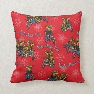 Rebels without a Claus Reindeer Red Holiday Throw Pillow